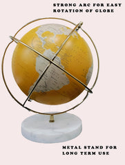 Rotating World Globe 8inch With Metal Ring & Marble Stand For Show Pieces For Home Decor, Office Decor, Study Table Decor Items, Birthday, Party Gifts & Anniversary, Pack Of 1