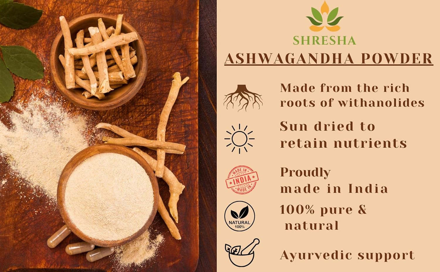 Shresha Ashwagandha Root Powder No Added Preservative, Helps Fight Anxiety & Stress Ashwagandha Podi Amukkara Kizhangu Asvagandha Churna | 200gm 0.4lbs