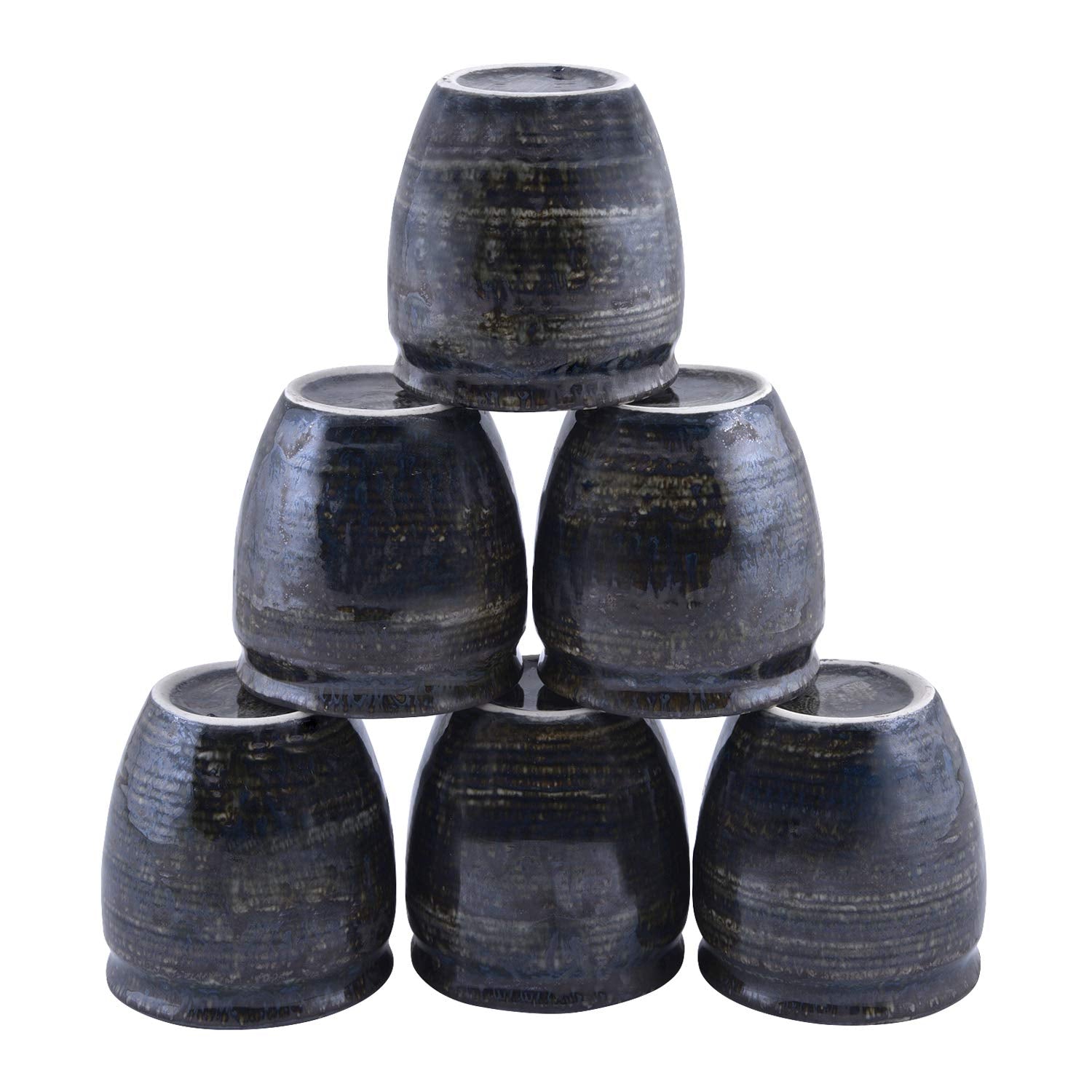 Studio Pottery Metallic Finish Chai Kullads In Ceramic Set Of 6 - Blue, 200ml Each | Tea Glasses - Cutting Chai Glasses | Kullad Tea Cups