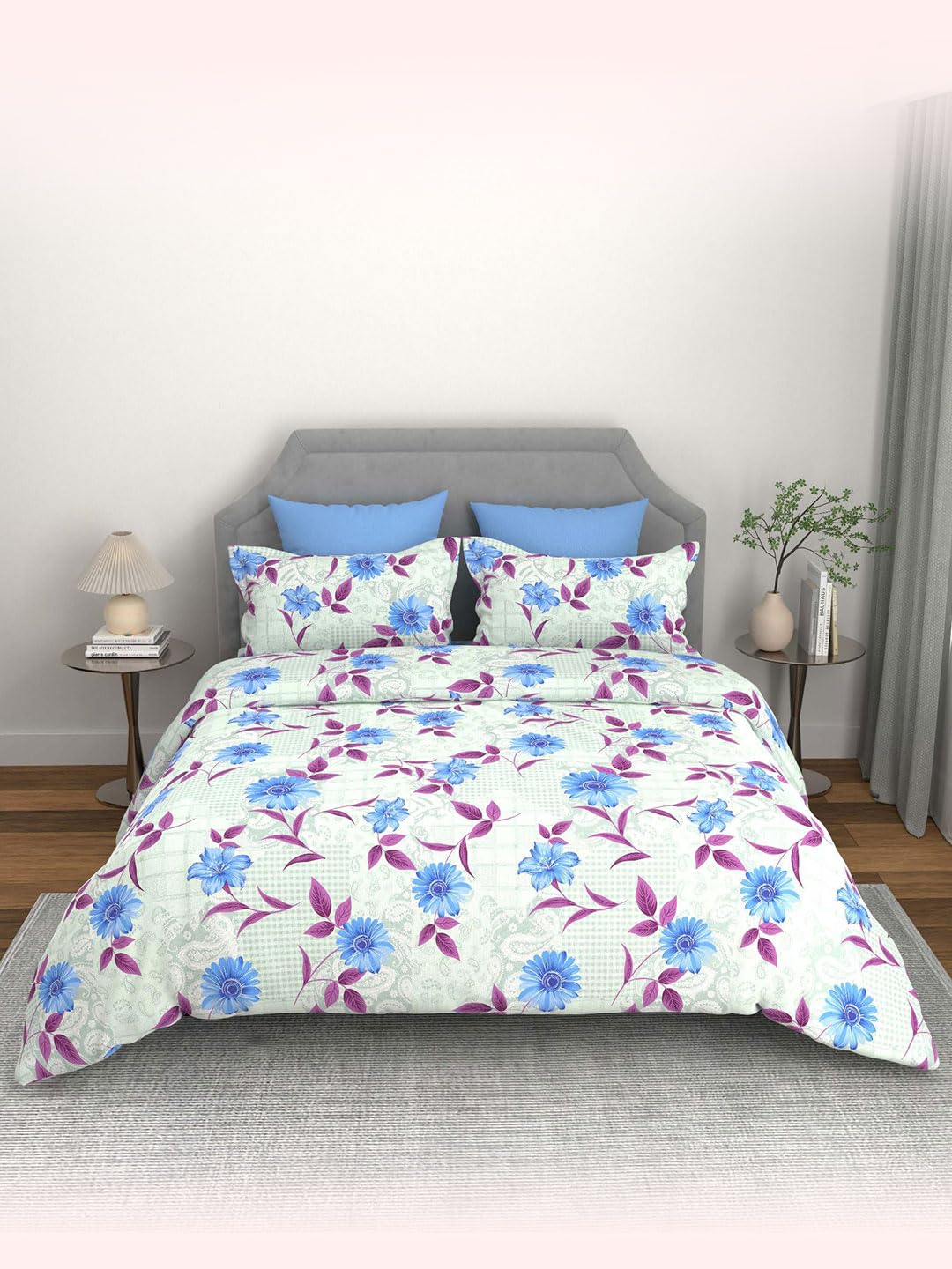 100% Cotton Queen Size Bedsheet For Double Bed With 2 Pillow Covers - 90x100 Inches, Sea Green | Ideal For Daily Use & Gifting Bedsheet