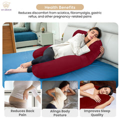 Full Body U Shape Pregnancy Pillow For Women, Maternity Pillow, Maroon Color | Pillow Gift For Pregnancy Sleeping, Premium Velvet Cover With Zip | Adjustable & Washable, Relieves Pain