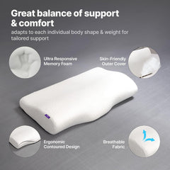 Ultimate Contour Cervical Neck Pillow, For Pain Relief Sleep, White Color | Improves Posture, Neck Cushion With Ultra Responsive Memory Foam & Skin Friendly Cover - Pack Of 2