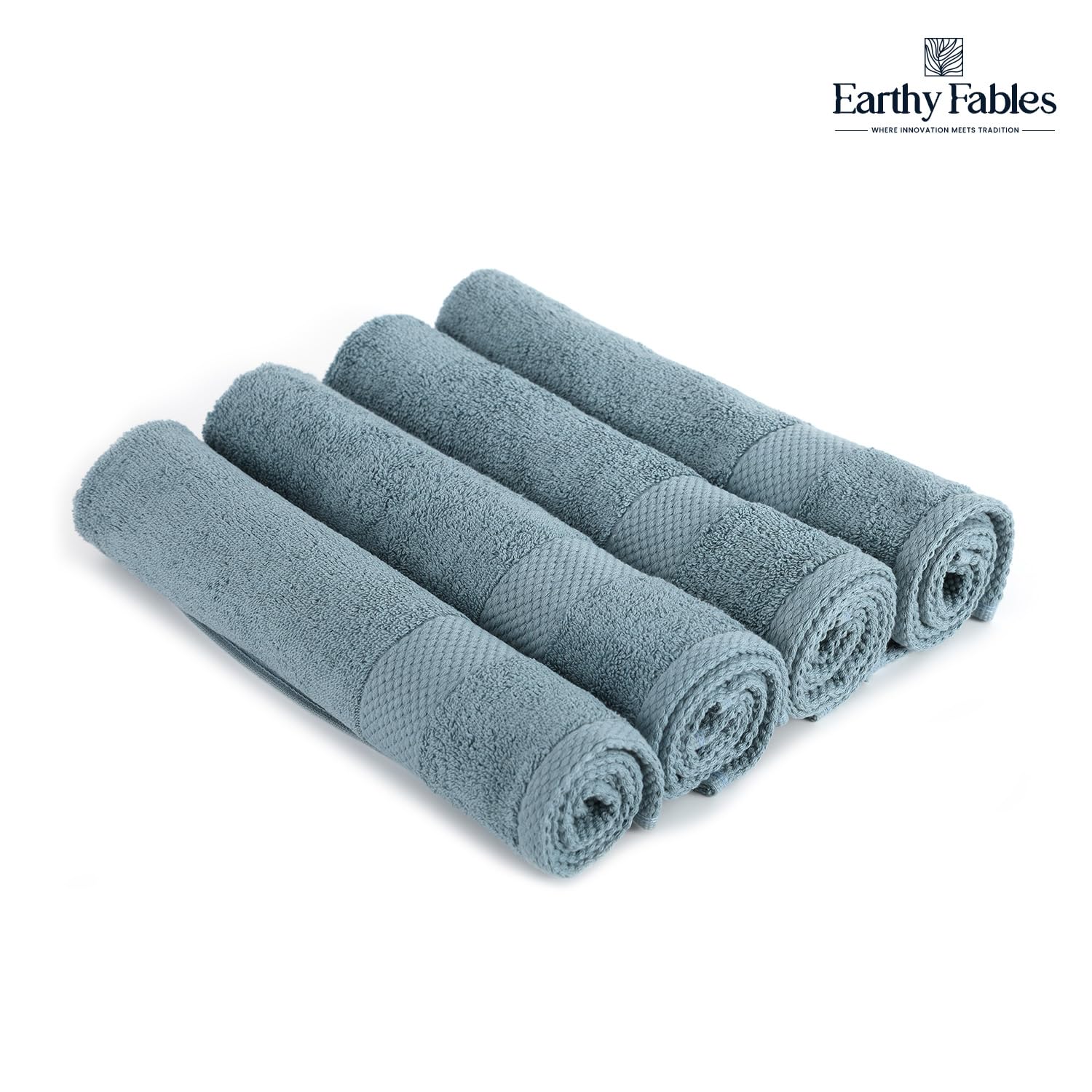 Earthy Fables Premium Hand Towels 600 Gsm | 100% Combed Cotton, Ultra Soft Quick Dry & Highly Absorbent, For Home, Gym & Travel | Set Of 4 (Aqua)
