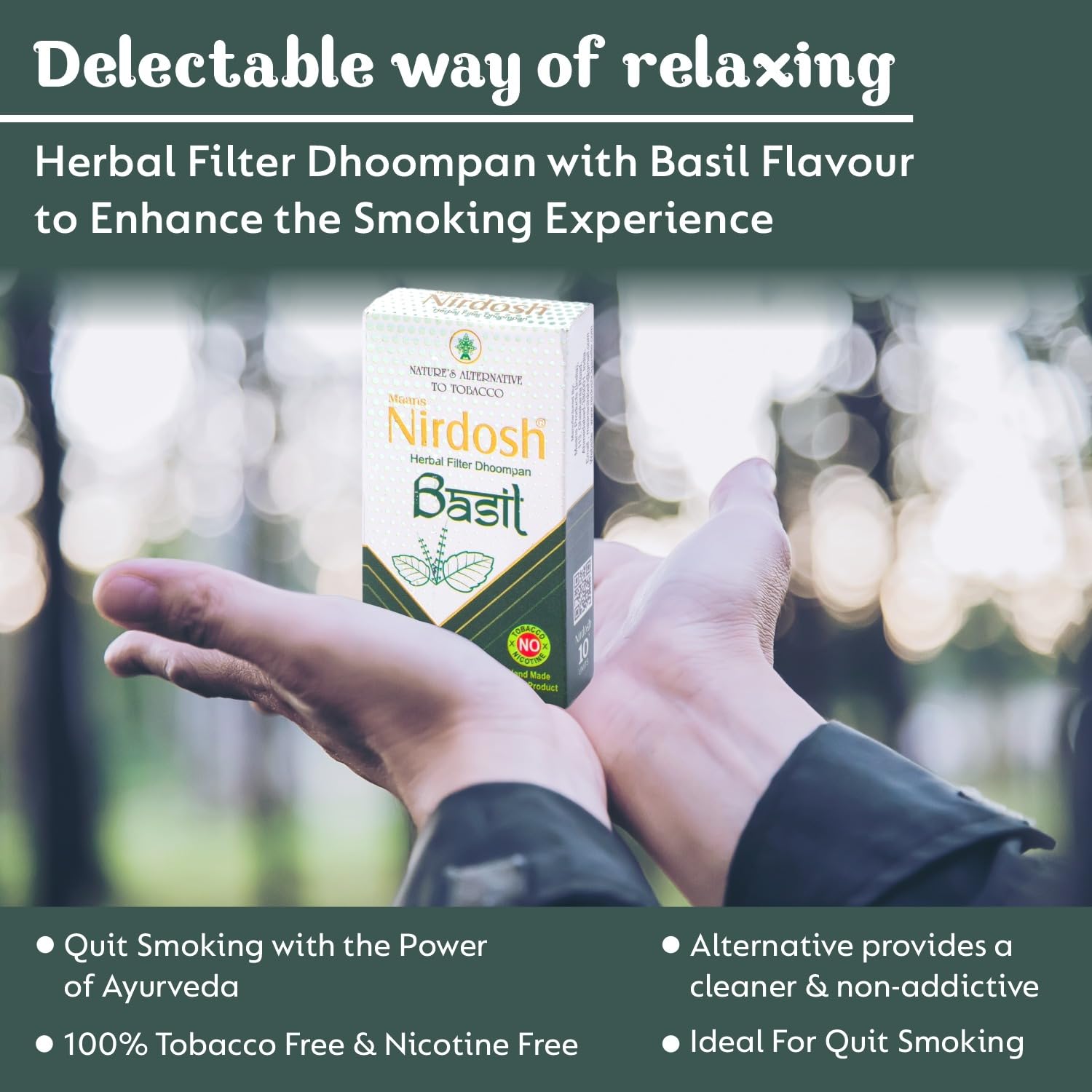 Basil Flavored Herbal Filter Dhoompan Sticks - Pack Of 2X 10 Pcs Herbal Cigarette | Bidi Sticks Rolled In Tendu Leaves, Non-Addictive Sticks - Tobacco Free & Nicotine Free