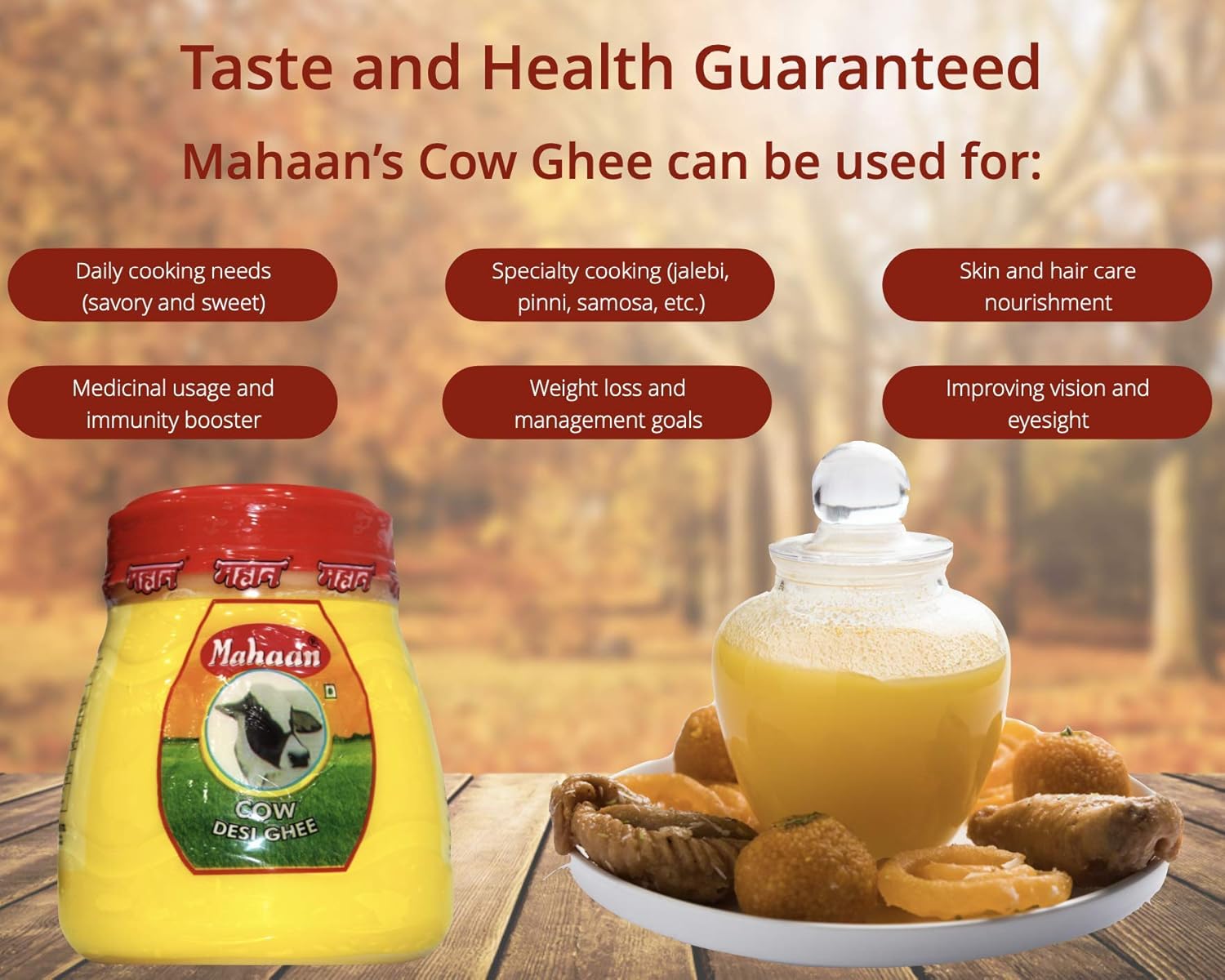 Organic Natural Desi Cow Ghee By Mahaan | Good Source Of Energy Healthy & Nutrients Desi Cow Ghee For Cooking | (1 Litre) 33.8 Ounce | Jar Pack