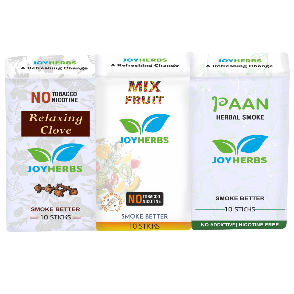 Ayurvedic Herbs Tobacco Alternatives | Non Addictive, Clove, Paan & Mix Fruit Flavour Smoke 10 Sticks Each - Tobacco & Nicotine Free Combo Pack