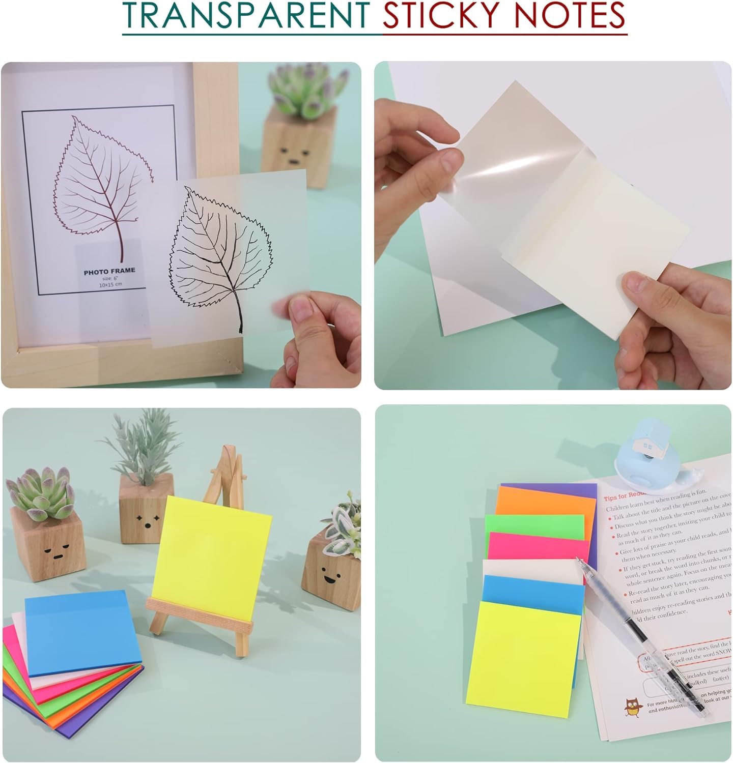 Transparent Self Sticky Note Pads, Clear Notes 76mm X 76mm Transparent Sheet 200 Pcs (Yellow)