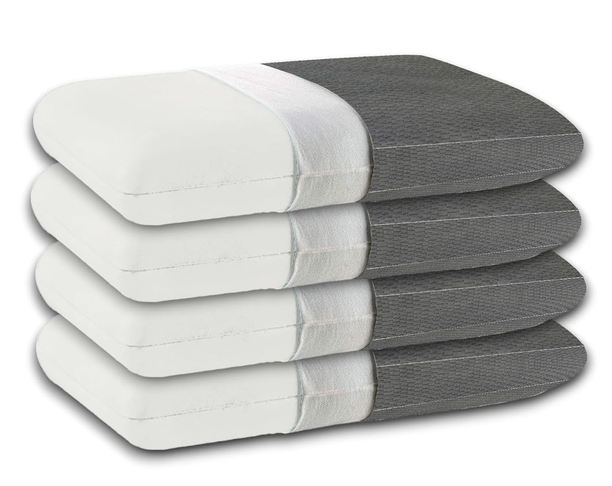 Cooling Gel Memory Foam Pillow, Cervical Pillow, White & Grey, King Size - 24 X16 X 4 Inch | For Relieving Neck & Shoulder Pain With Free Pillow Cover, Neck Support - Set Of 4