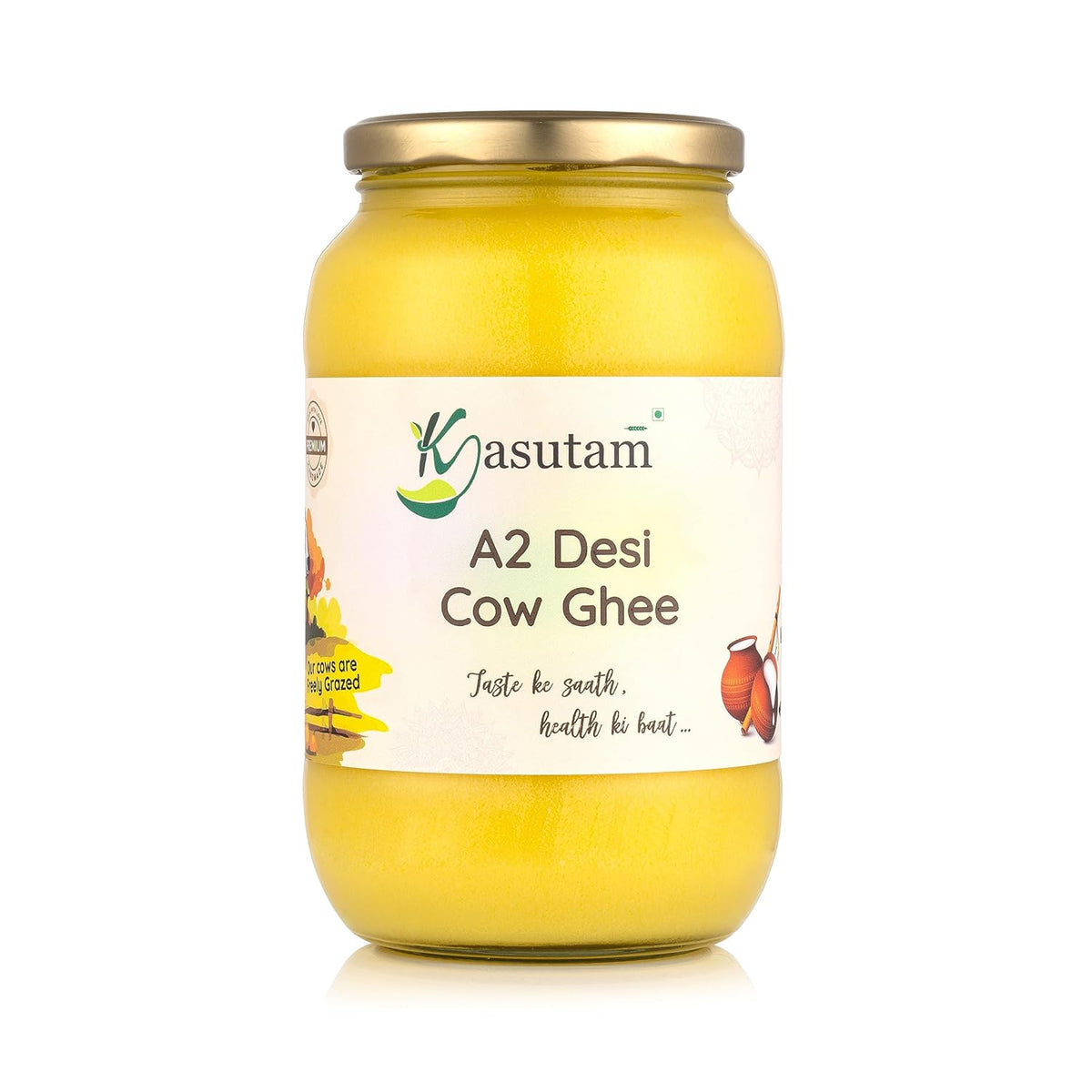 100% Natural A2 Desi Cow Ghee By Kasutam | Rich In Vitamins, Minerals Healthy Desi Cow Ghee Perfect For Cooking & Sweets | (1 Litr) 33.8 Ounce | Jar Pack