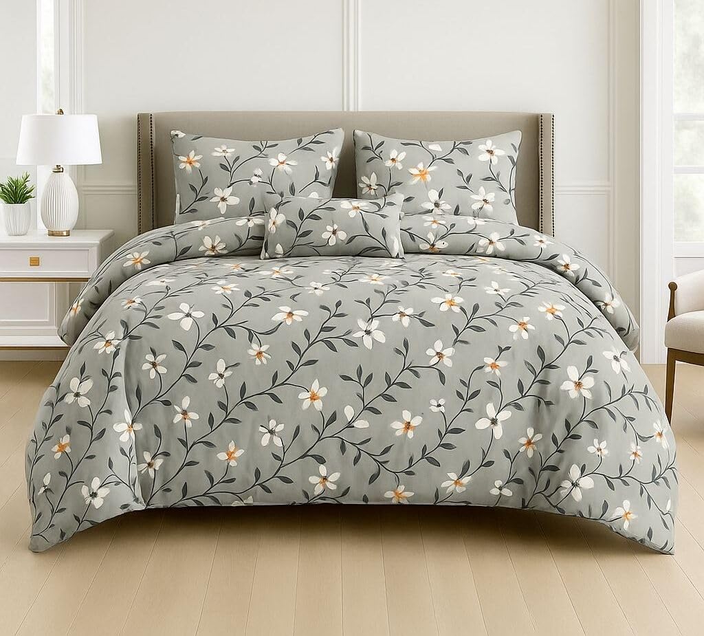 Cotton Queen Size Printed Double Bedsheet With 2 Pillow Covers For Home | 90 X 100 Inches, Grey - Beautiful Bedsheet Set | Perfect For Gifting Wedding, Anniversary