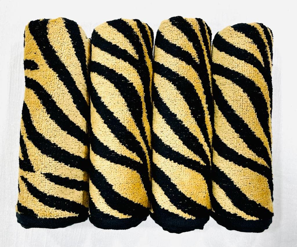 Bombay Dyeing Velour Tiger Printed 100% Cotton Super Soft Hand Towels 600 Gsm (Beige) - 4 Pcs