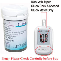 Aspen Gluco Chek 5 Sec. Blood Glucose Glucometer Test Strips - 100 Strips (Only Strips, No Glucometer)