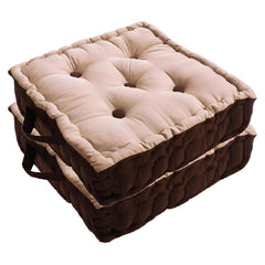 Square Chair Pad, Comfortable Seat Cushion, Soft Cotton Pillow For Seating, Beige & Brown | For Meditation, Yoga, Living Room | Furniture Cushion, Washable - 2 Piece Cotton Chair Pad