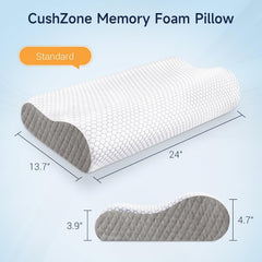 Memory Foam Pillow, Contour Cervical Orthopedic Pillow - White & Dark Grey | For Neck Pain & Shoulder Pain | Ergonomic Cervical Pillow, Neck Support Pillow For Back, Side, Adjustable Pillow