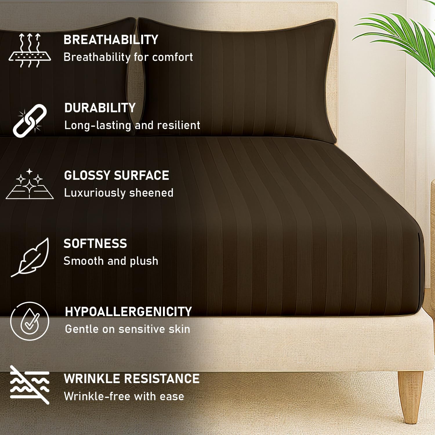 100% Cotton 1 Double Bedsheet For King Size With 2 Pillow Covers | 78 X 72 Inches, Dark Brown - 130 Thread Count Soft & Comfortable | Ideal For Guest Room, Hotel