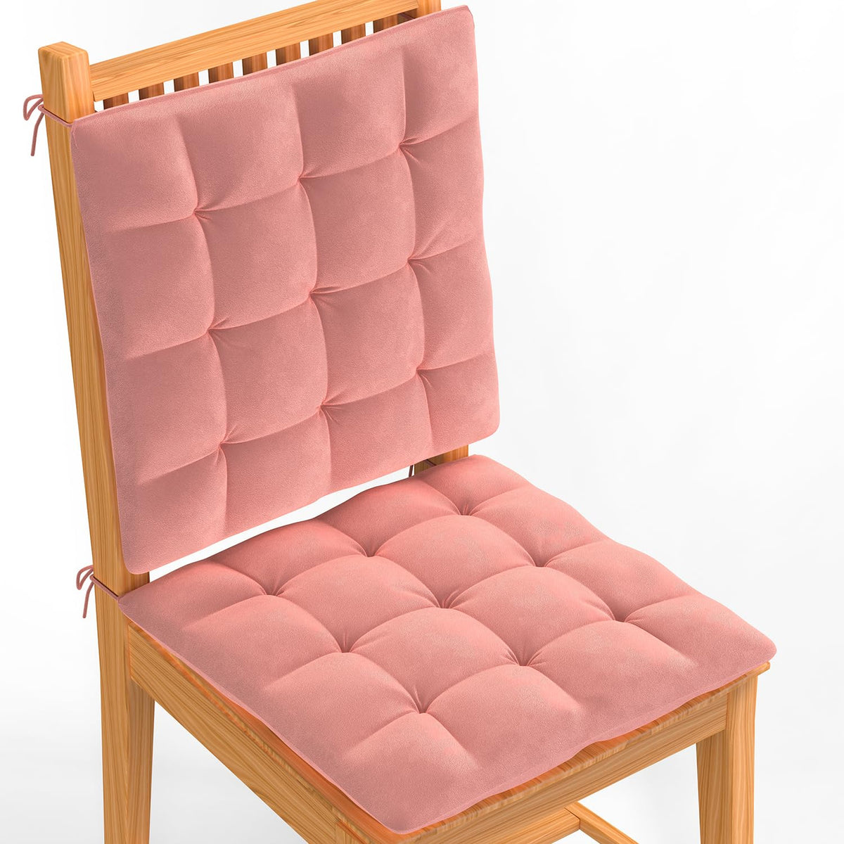 Square Chair Pads Cushion, For Comfortable Sitting, Peach Color - 40 X 40 Cm | Seat Cushions With Ties For Sitting, Pooja, Dining & Office Table | Furniture Cushion, Washable - Pack Of 2