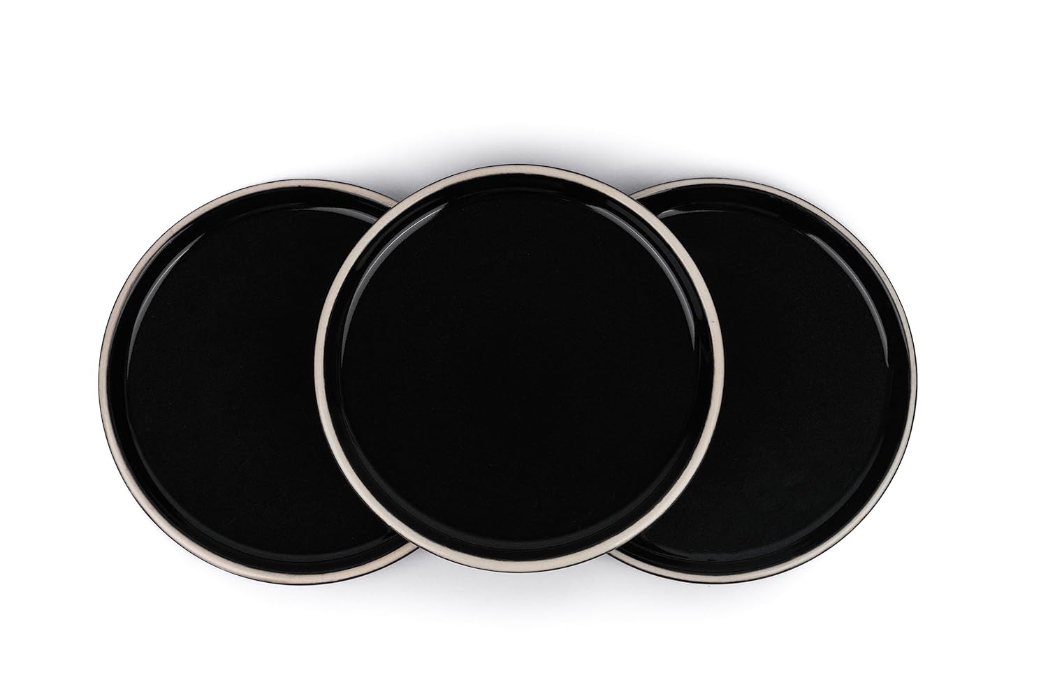 Ceramic Quarter Plates Set Of 6, Black With White Rim | Ceramic Snack Plates - Snacks Plates Set | Dessert Plates, Snack Plate - Small Plates With Glossy Finish | Microwave Safe & Chip Resistant