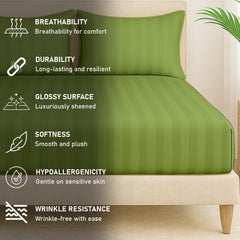 Elastic Fitted Bedsheet For Queen Size With 2 Pillow Covers | 60 X 78 Inches, Lime Green - Soft & Comfortable Ideal For Guest Room, Hotel