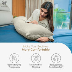 Microfiber Body Side Pillow For Sleeping For Pregnancy, Cream - 53 X16 Inch | Long Cuddle Pillow For Hugging, Relaxing, Washable, Premium Velvet Outer Cover With Zip, Adjustable Pillow