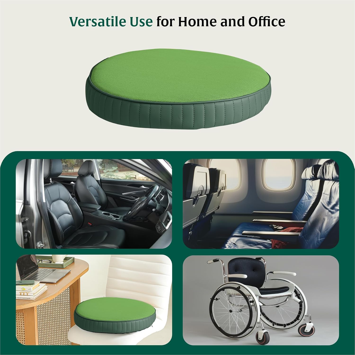 Round Chair Cushion Pad, Memory Foam Car Seat Cushion, Forest Green, Standard Size - 16 Inch | Hip & Back Pain Relief Sitting Pillow - Floor & Office Chair Cushion | Seat Cushion - Set Of 2