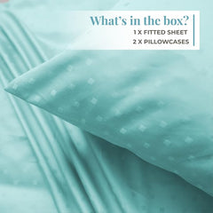 100% Cotton Sateen Weave Elastic Fitted Double Bedsheet With 2 Matching Pillow Covers - 72x78 Inches, Turquoise | Premium Cotton Bedsheets 300 TC, Fitted Bedsheet