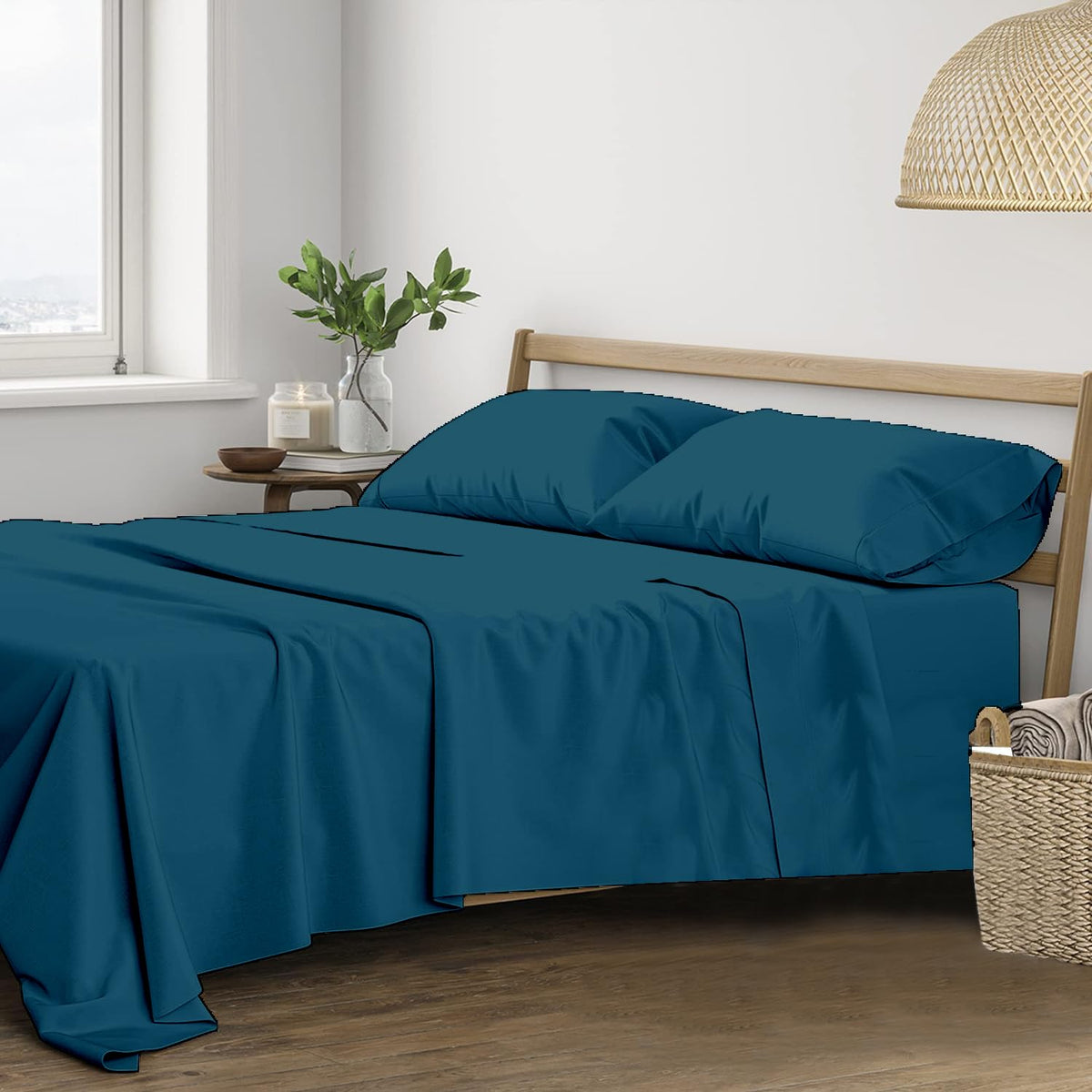 Plain Queen Size Double Bedsheet With 2 Pillow Covers (86 X 104 Inch, Dark Teal) | Breathable & Skin-Friendly | Ideal For Hotel, Guest House, Bedroom