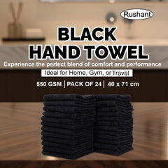 Rushant 100% Combed Cotton Hand Towels 3600 Gsm | Ultra Soft, Quick Dry & Super Absorbent For Home, Gym & Travel (Black) - Set Of 24