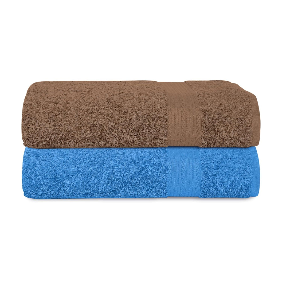 House Of Terry 100% Cotton Bath Towel 1000 Gsm | Quick Dry, Soft & Absorbent, Fade-Resistant, Skin-Friendly Large Size Towel (Brown & Blue) - Pack Of 2
