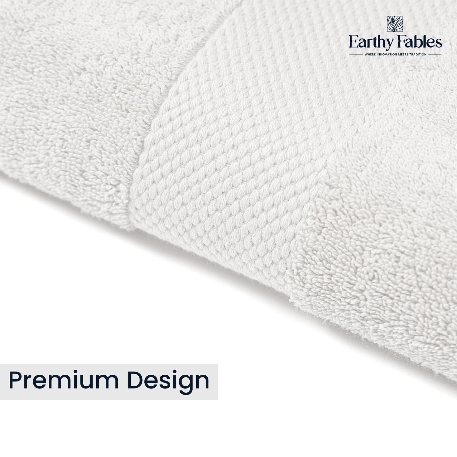 Earthy Fables Premium Hand Towels 600 Gsm | 100% Combed Cotton Ultra Soft, Quick Dry & Highly Absorbent, For Home, Gym & Travel | Set Of 4 (White)