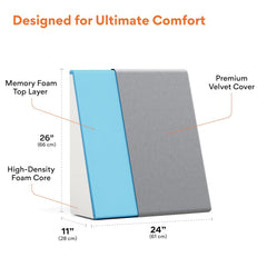 Wedge Pillow Memory Foam For Back Support, Grey, Large Size - 11 Inch | Wedge Cushion, Acid Reflux, Snoring, Gerd, Leg Elevation, Pregnancy | Removable Velvet Cover, Multipurpose Pillow