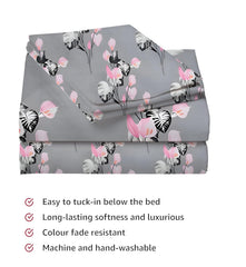 Printed King Size Bedsheet With 2 Matching Pillow Covers - 90 X 90 Inches, Grey & Pink | Durable & Long-Lasting | Naturally Soft, Breathable, & Skin-Friendly