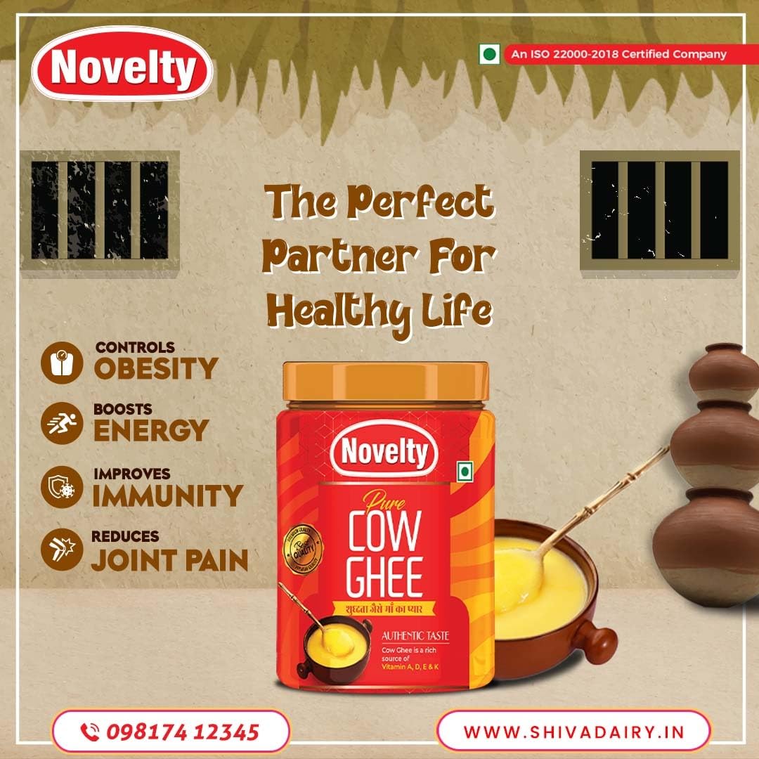 Natural Premium Cow Ghee Danedar By Novelty | Great Source Of Protein Fiber Desi Cow Ghee Good For Parathe | (500ml) 16.9 Ounce | Jar Pack