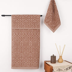 Vivan Homes 100% Cotton Bath, Hand & Face Towel 900 Gsm | Soft & Absorbent Ultra Soft & Quick Dry Bath Towels For Men Women Towel Set - Damask Beige (Set Of 3)