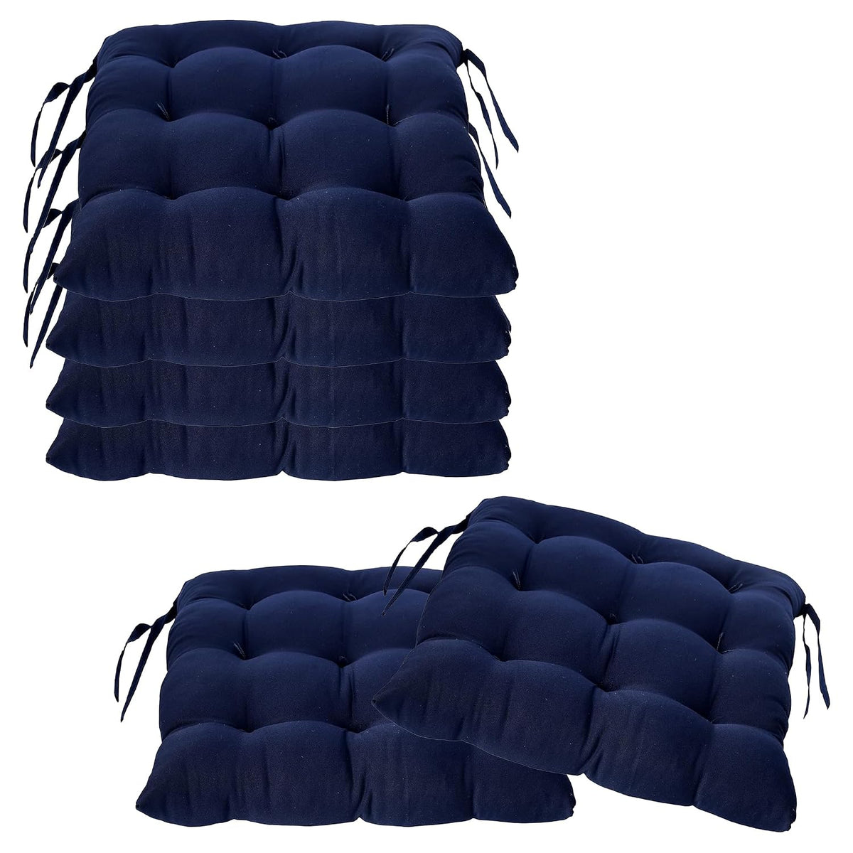 Chair Cushion Pad, Soft & Comfortable Sitting, Chair Pad - Navy Blue | Microfiber Square Chair Pad With Ties | Chair Seat Cushion For Office & Home | Furniture Cushion, Washable - Pack Of 6
