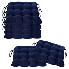 Chair Cushion Pad, Soft & Comfortable Sitting, Chair Pad - Navy Blue | Microfiber Square Chair Pad With Ties | Chair Seat Cushion For Office & Home | Furniture Cushion, Washable - Pack Of 6