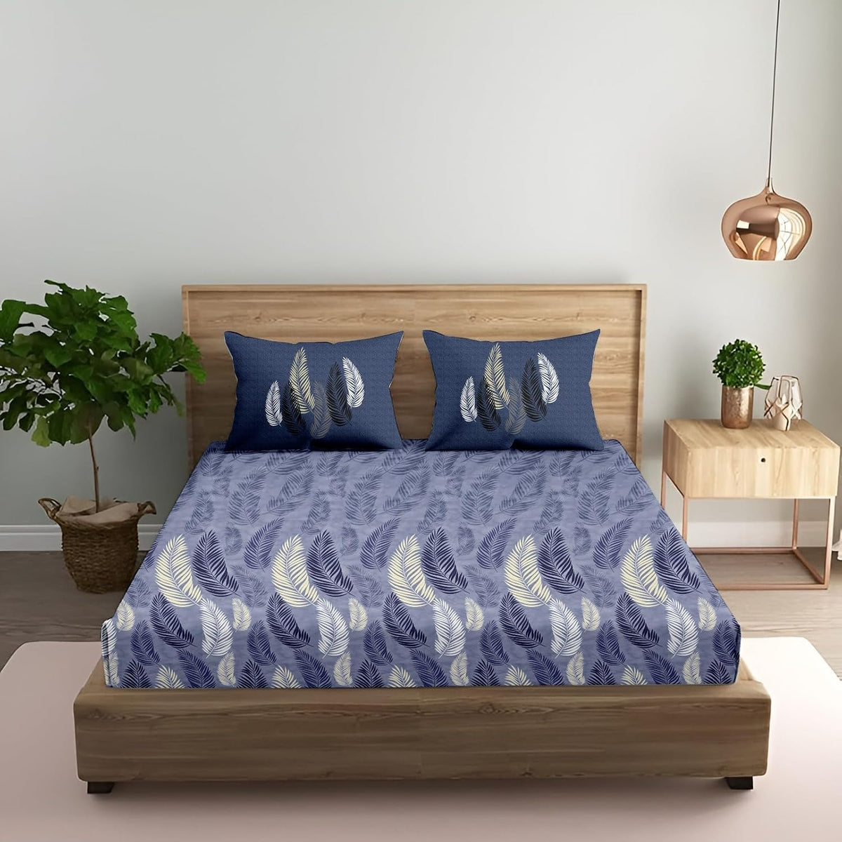 King Size Fitted Bedsheet With 2 Large Pillow Covers - 108 X 108 Inches, Petal Blue | Soft, Breathable & Durable | Wrinkle Resistant