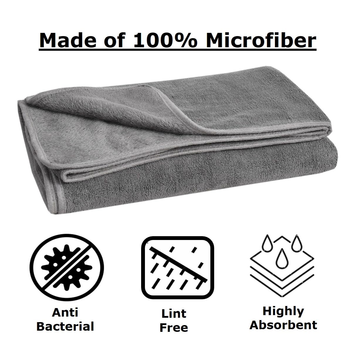 Cotton Bolls Microfiber Large Bath Towel 800 Gsm | Quick Dry Super Soft Higly Absorbent Lint Free Bath Towel For Men & Women, Travel, Gym, Beach, Pool, Yoga (Grey)
