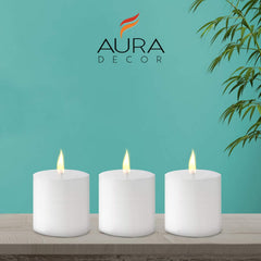 WHITE PILLAR ROUND CANDLES 3 INCHES EACH SET OF 3 | BURNING TIME 45 HOURS