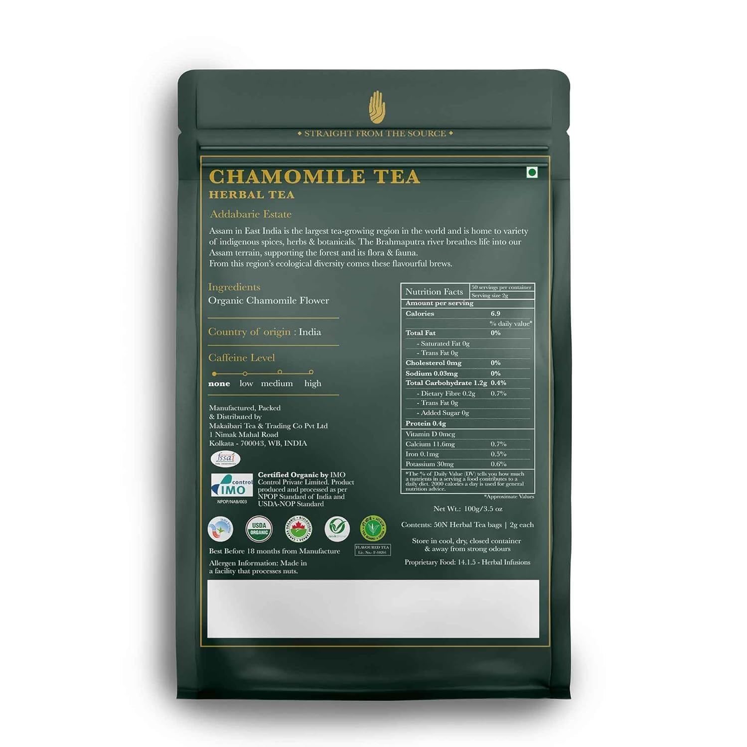 Luxmi Estates Chamomile Herbal Tea - 100gm, 3.5 Ounce, 50 Tea Bags | Stress Relief Bedtime Tea For Restful & Peaceful Sleep - USDA Organic Certified, Caffeine-Free Herbal Tea