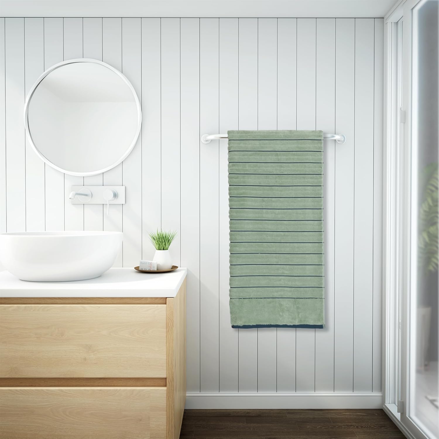 Spaces 100% Cotton Bath Towel 600 Gsm | High Loft Ribbed Texture High Absorbency Cotton Bath Towels (Light Green)