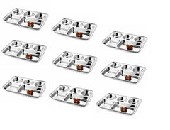 Silver Stainless Steel Sandwich Tray Set, 5 Pieces, Microwave Safe | Set Of 5 Individual Trays In 1 - Pack Of 9, Rectangular Shape