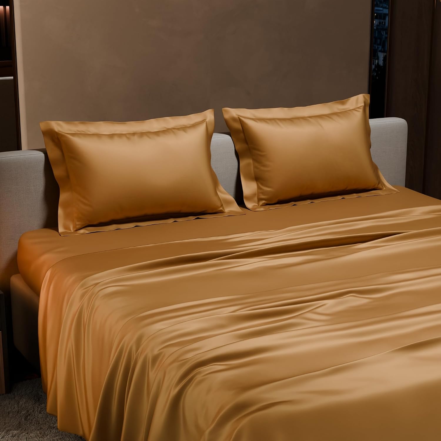 Double Bedsheet With 2 Pillow Covers - 90 X 100 Inches, Gold | Ultra Satin Premium Bedding Set | Gift For Couples, Wedding, Anniversary, Date Night