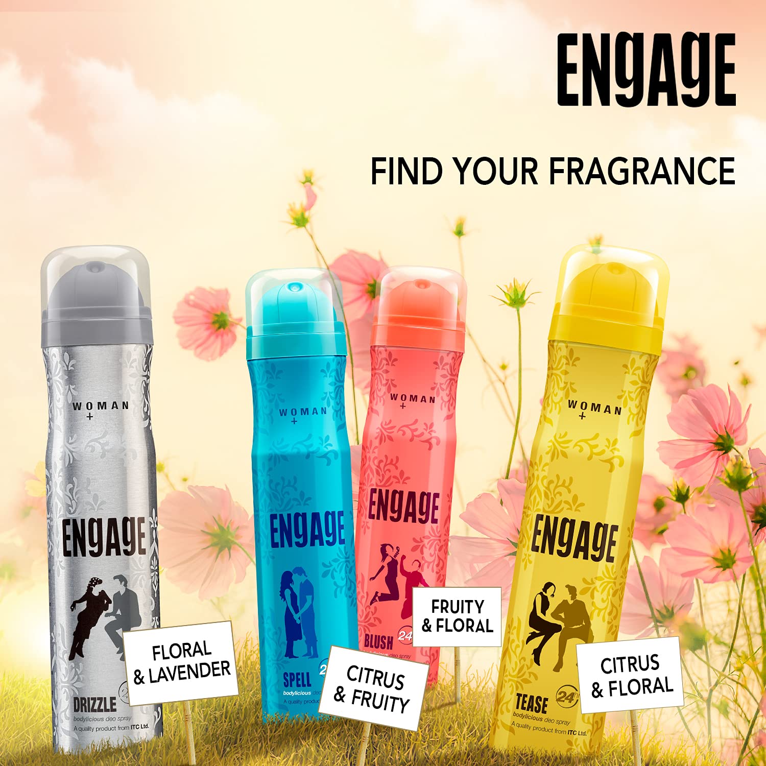 Engage Blush Deodorant For Women | Fruity & Floral , Skin Friendly Deodorant Body Spray 150ml 5 Fl.oz.