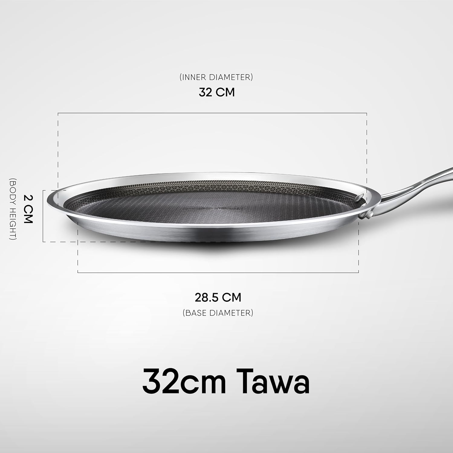 Artisan Hybrid Triply Dosa Tawa | Non Stick Dosa Tawa With Induction Base - Scratch Resistant 32 Cm