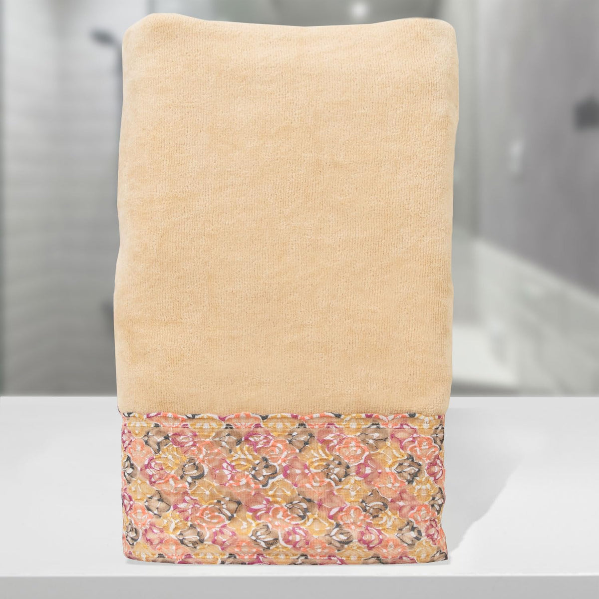 Rangoli Prima Dream 100% Cotton Lace Bath Towel 450 Gsm | Ultra Soft, Super Absorbent & Eco-Friendly Hanging Bath Towels (Beige) - Pack Of 1