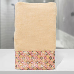 Rangoli Prima Dream 100% Cotton Lace Bath Towel 450 Gsm | Ultra Soft, Super Absorbent & Eco-Friendly Hanging Bath Towels (Beige) - Pack Of 1