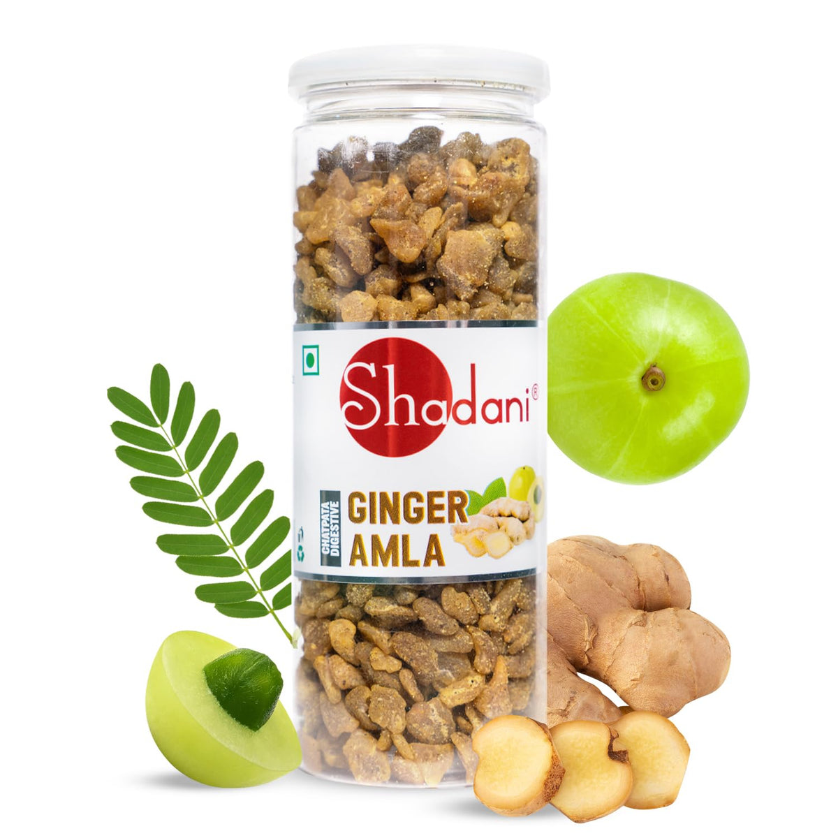 Shadani Dry Ginger Amla (180gm), Indian Gooseberry Mix Ginger | Adrak Flavor Dry Amla | Tasty Snacks