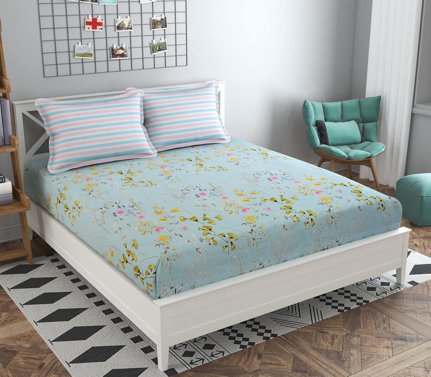 Double Bedsheet For King Size Bed With 2 Pillow Covers - 108 X 108 Inches, Light Teal | Premium Comfort Bedsheets For Home, Hotels & Guest House