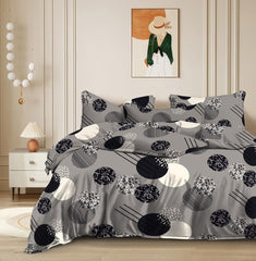 Double Bedsheet For King Size With 2 Pillow Cover + Comforter (72 X 78 Inches, Black) | Super Soft Glace Cotton Elastic Fitted All Around | Soft To Touch & Light Weight
