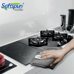 Softspun Microfiber Cleaning Cloths Towel Set 300 Gsm | Highly Absorbent Lint And Streak Free Multi-Purpose Wash Cloth For Kitchen, Car, Stainless (2 Pcs)- Grey
